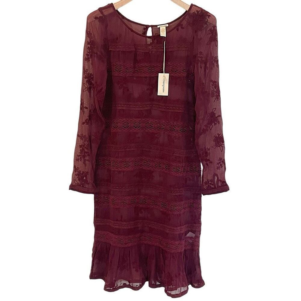 Sundance Wine Lace-Panel Midi Dress